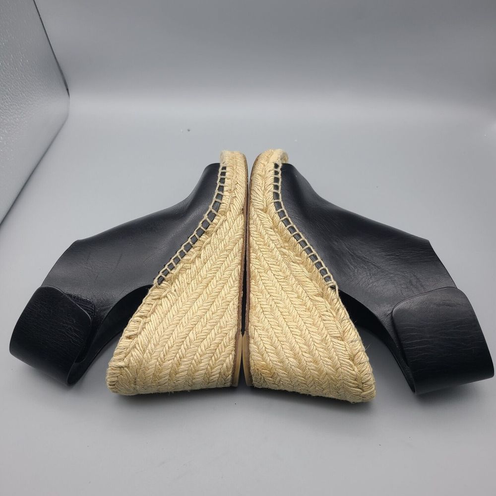 Celine Black Leather Espadrille Wedge Sandals - Picture 10 of 11